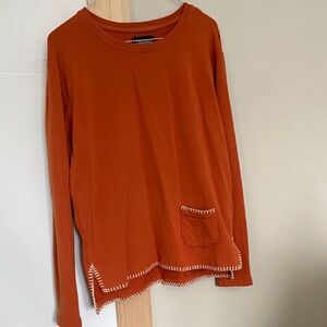 L'AGENCE Burnt Orange Crewneck Sweater with Contrast Stitching